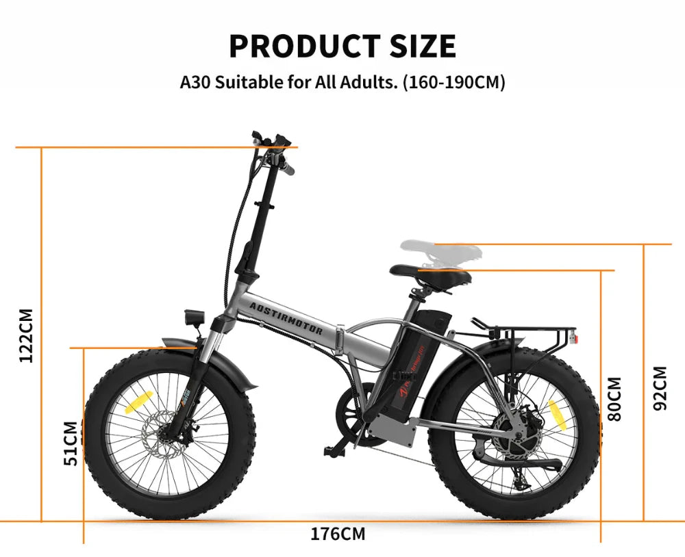 Aostirmotor A30 Folding Electric Bike 20 inch Fat Tire , with 750W Motor, 48V 12.5AH