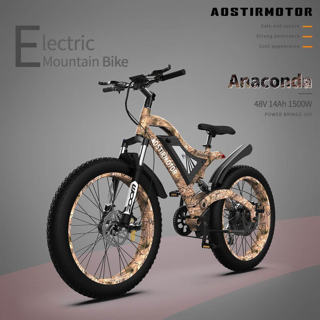 Camouflage Anaconda Aostirmotor S18 1500W Fat Tire Mountain eBike, full suspension brochure cover