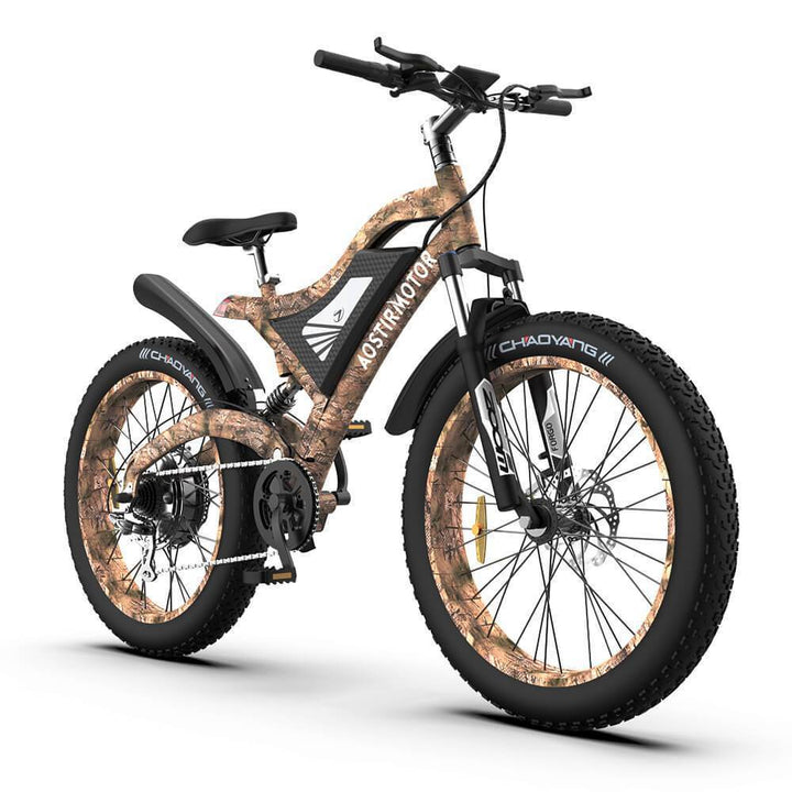 Camouflage Aostirmotor S18 1500W Fat Tire Mountain eBike, full suspension, left side view