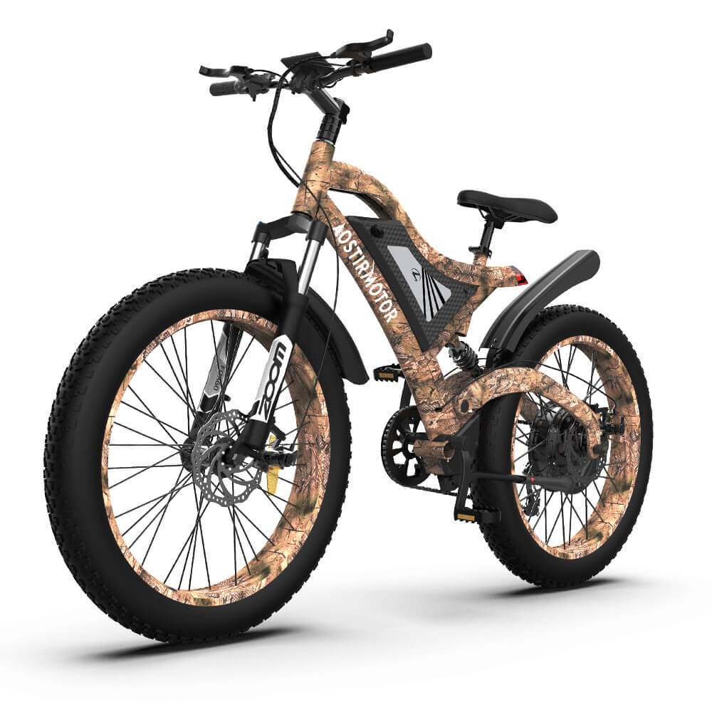 Camouflage Aostirmotor S18 1500W Fat Tire Mountain eBike, full suspension, left angle view