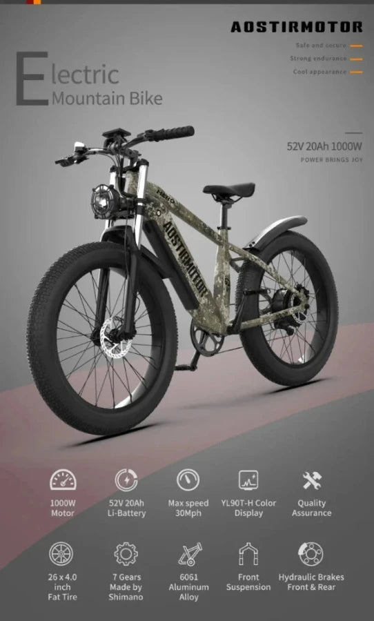 Aostirmotor Hero 1000W 52V Off-Road Fat Tire Electric Bike