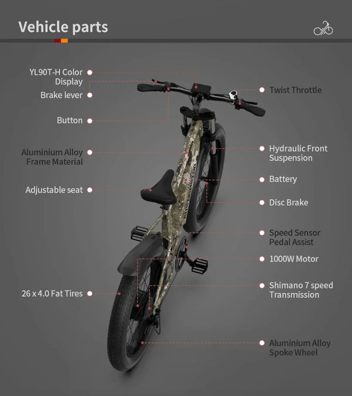 Aostirmotor Hero 1000W 52V Off-Road Fat Tire Electric Bike