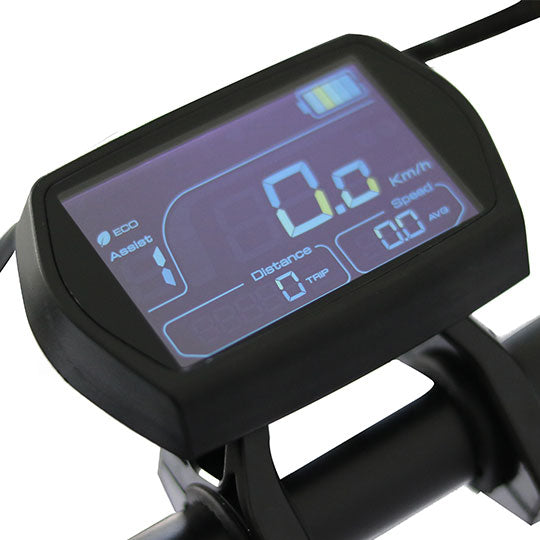 Eunorau Jumbo 1000W Long-Range Electric Kick Bike Scooter close up of LCD display 