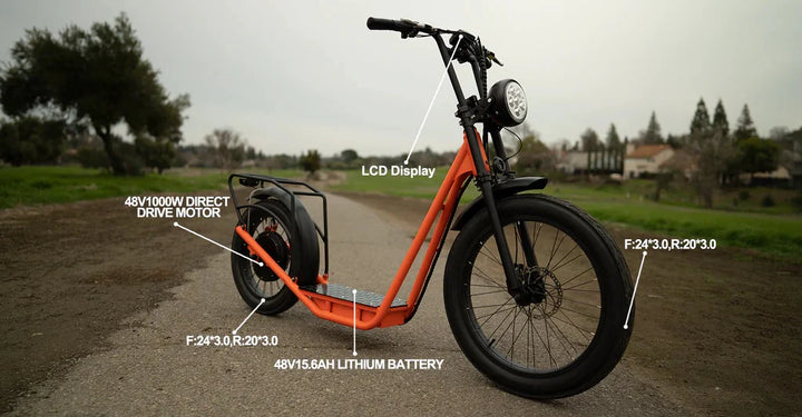 Eunorau Jumbo 1000W Long-Range Electric Kick Bike Scooter with LCD display spec image