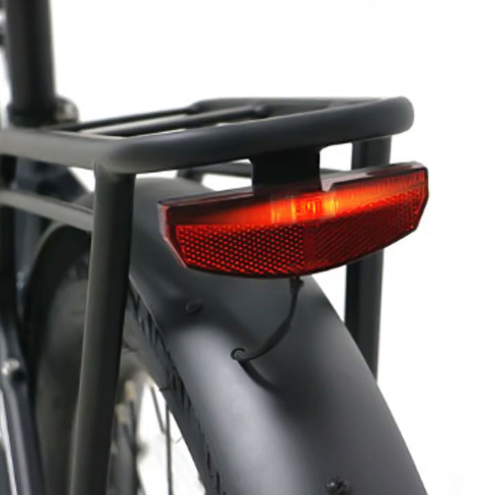 Rear view of brake light and rack on Eunorau Meta275 500W Electric Cruiser Bike with Torque Sensor for Commuters 