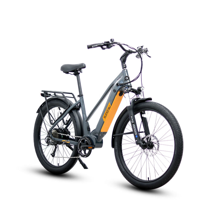 Right Side angle view of gray Eunorau Meta275 500W Electric Cruiser Bike with Torque Sensor for Commuters