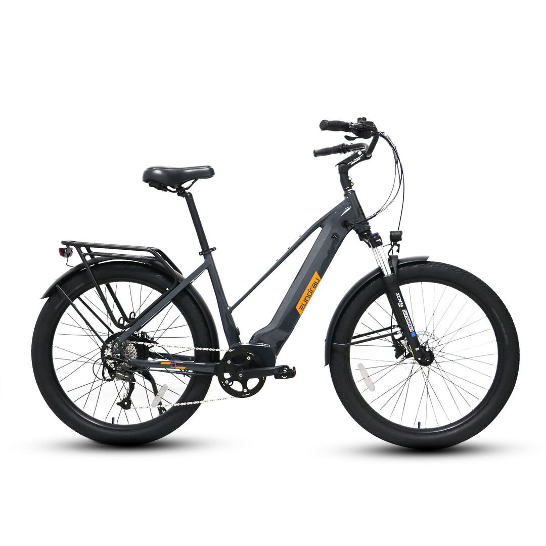 Right Side view of gray Eunorau Meta275 500W Electric Cruiser Bike with Torque Sensor for Commuters