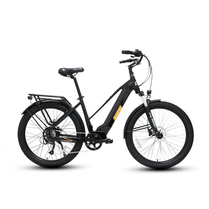 Right Side view of black Eunorau Meta275 500W Electric Cruiser Bike with Torque Sensor for Commuters