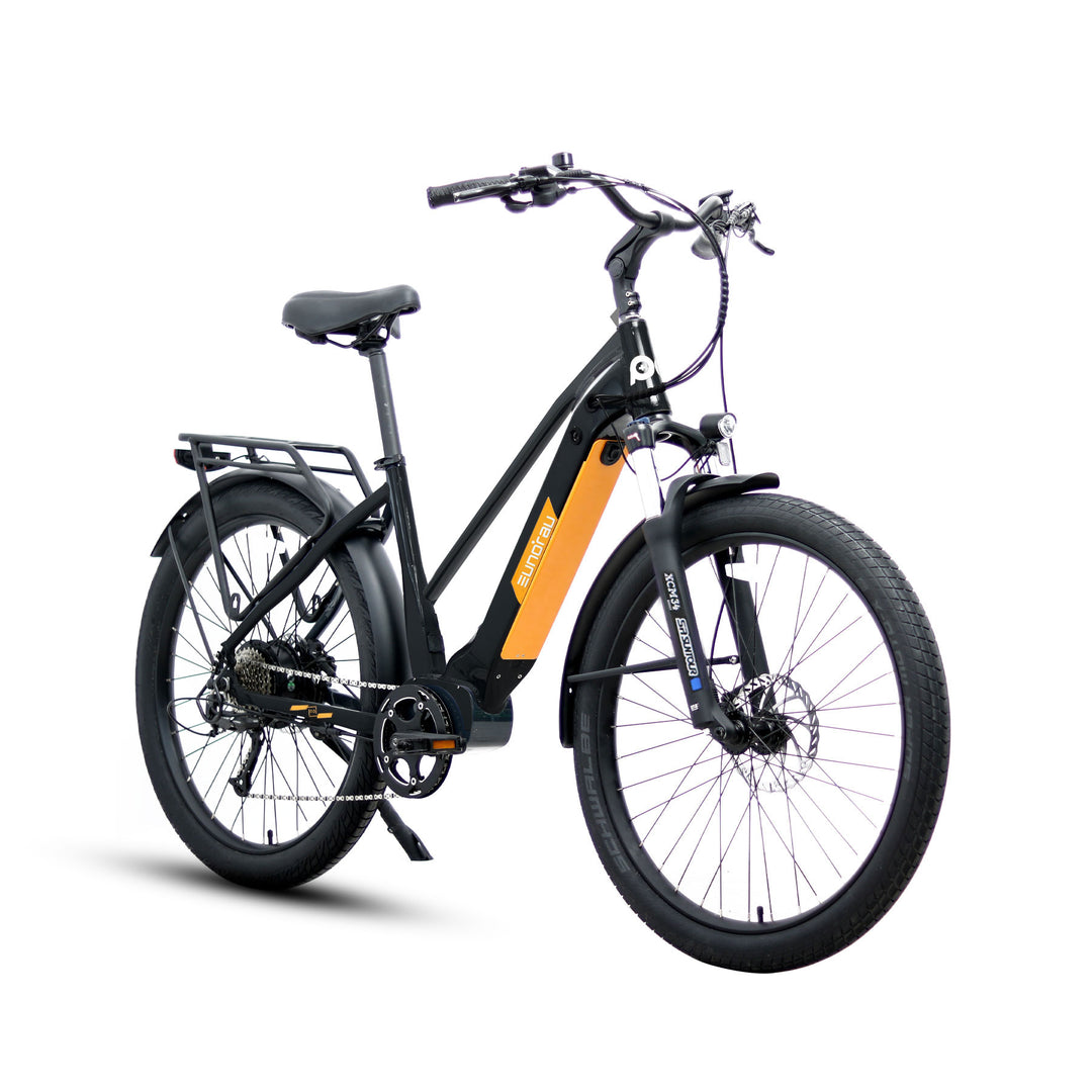 Right Side view of black Eunorau Meta275 500W Electric Cruiser Bike with Torque Sensor for Commuters