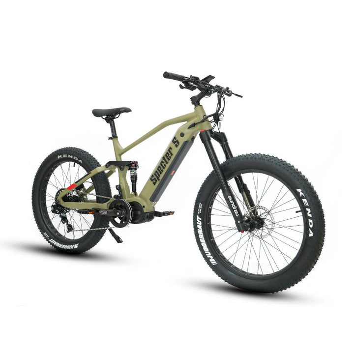 Specter-S Fat Tire Electric Mountain Bike by Eunorau - High-performance off-road eBike with Bafang Ultra Mid-Drive Motor, dual battery option, advanced suspension, and rugged 26” fat tires, designed for hunters, adventurers, and trail enthusiasts."