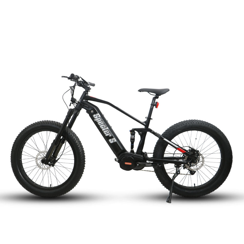 Specter-S Fat Tire Electric Mountain Bike by Eunorau - High-performance off-road full suspension eBike with Bafang Ultra Mid-Drive Motor, dual battery option, advanced suspension, and rugged 26” fat tires, designed for hunters, adventurers, and trail enthusiasts."