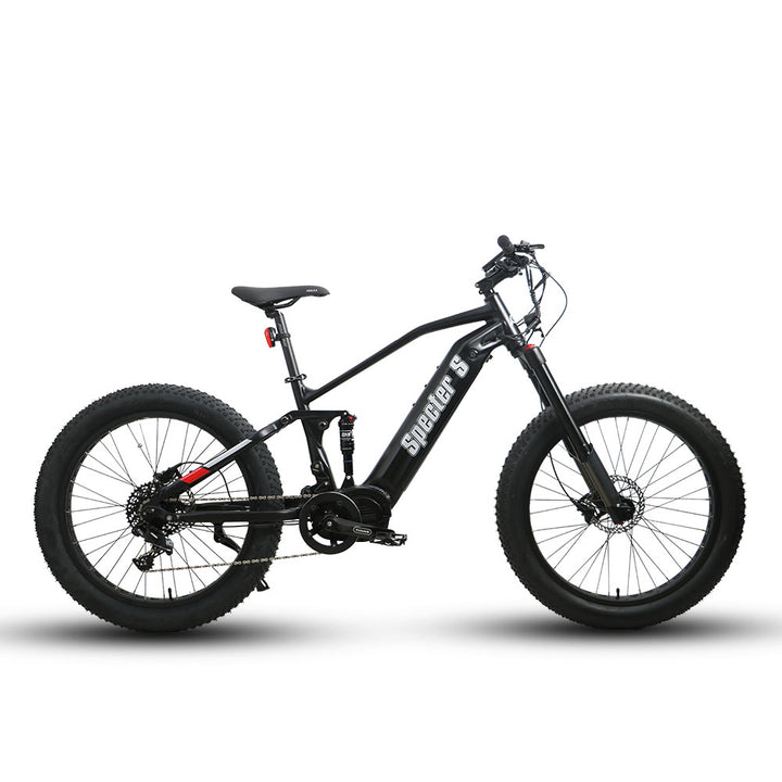 Specter-S Fat Tire Electric Mountain Bike by Eunorau - High-performance off-road full suspension eBike with Bafang Ultra Mid-Drive Motor, dual battery option, advanced suspension, and rugged 26” fat tires, designed for hunters, adventurers, and trail enthusiasts."