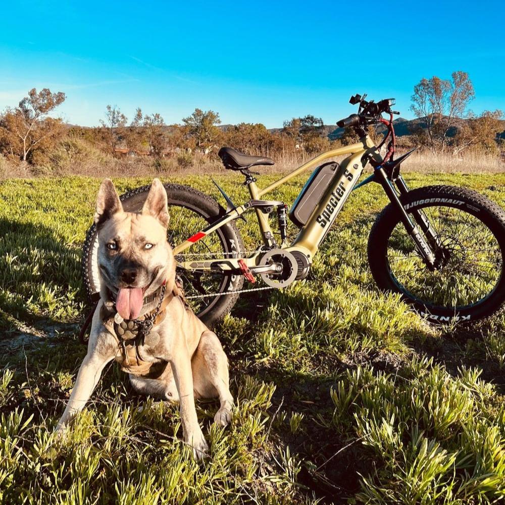 Life style image for the Specter-S Fat Tire Electric Mountain Bike by Eunorau - High-performance off-road full suspension eBike with Bafang Ultra Mid-Drive Motor, dual battery option, advanced suspension, and rugged 26” fat tires, designed for hunters, adventurers, and trail enthusiasts.