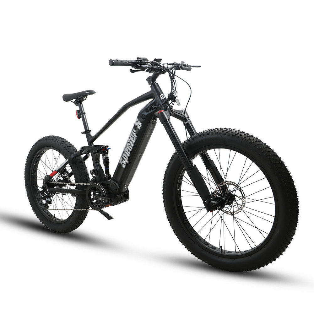 Specter-S Fat Tire Electric Mountain Bike by Eunorau - High-performance off-road full suspension eBike with Bafang Ultra Mid-Drive Motor, dual battery option, advanced suspension, and rugged 26” fat tires, designed for hunters, adventurers, and trail enthusiasts."