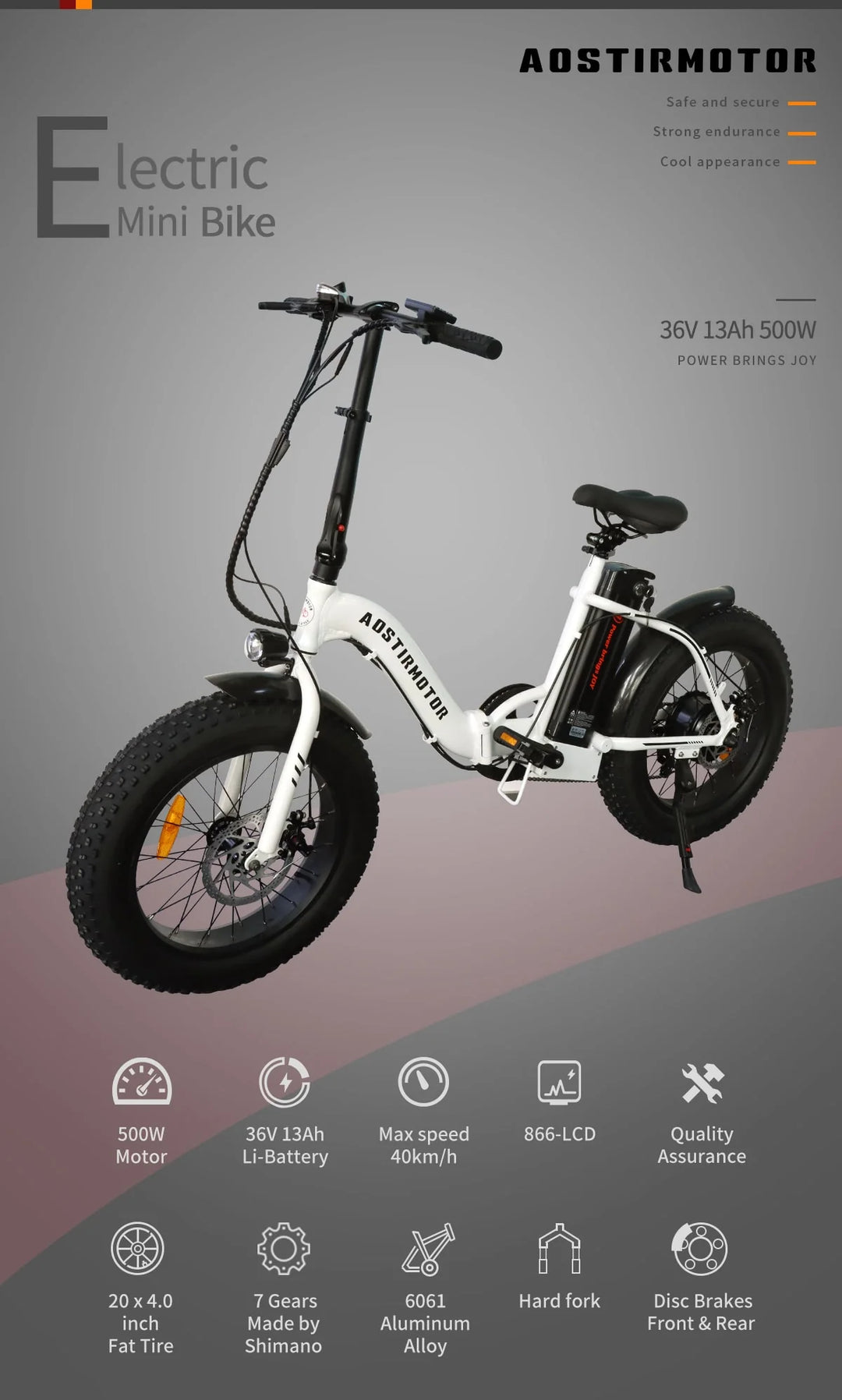 Aostirmotor G20 Folding  Step thru Fat Tire Electric Bike